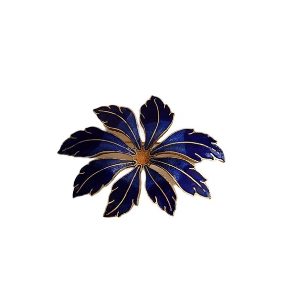 Vintage Blue Enamel Foliage Flower Two Tone Blue Shades Enamel Pin Brooch - Picture 2 of 14